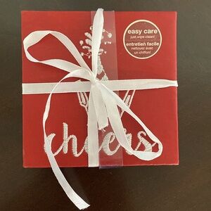 Hobby Lobby red wine embroidered “cheers” wipe clean coaster 4‎ pack set